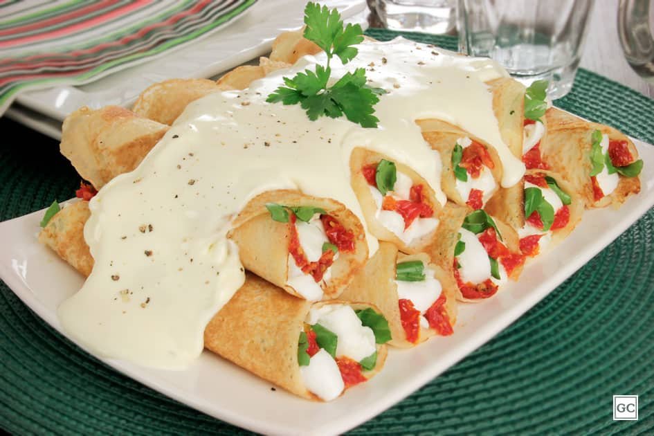 almoço de domingo - panqueca de rúcula com tomate seco