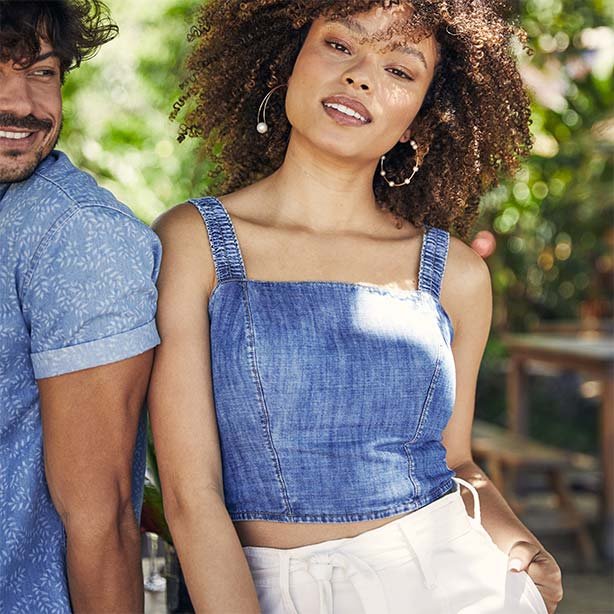 Top jeans decote quadrado Top jeans decote quadrado