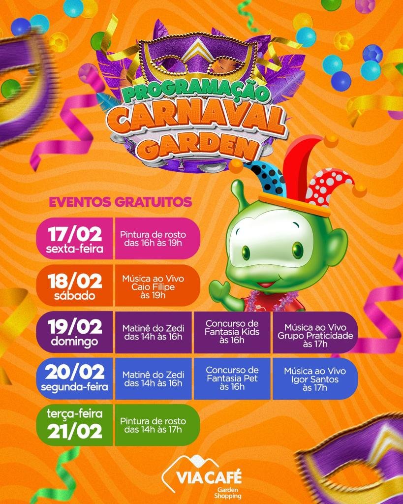 Confira a programação de Carnaval do Via Café Garden Shopping