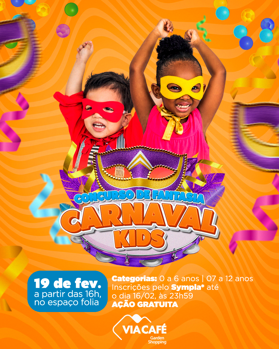 Concurso de fantasias é atração de Carnaval, no Via Café Garden Shopping